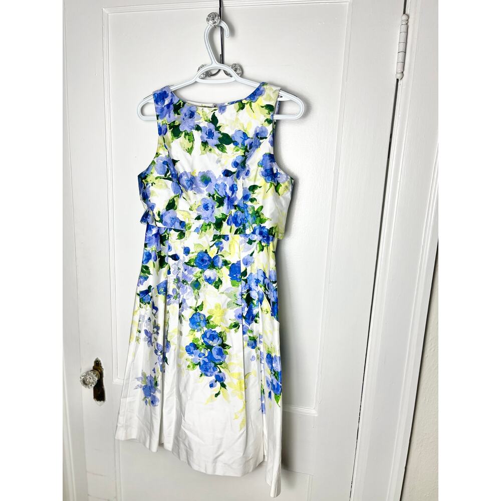 Lauren Ralph Lauren Women's Easter Blue Yellow Floral White A-Line Dress Size 4